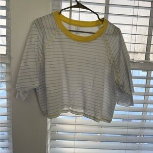 Striped White and Yellow Sleeve Top